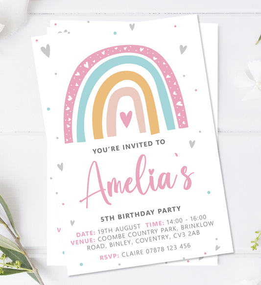 Personalised Rainbow Birthday Party Invitations