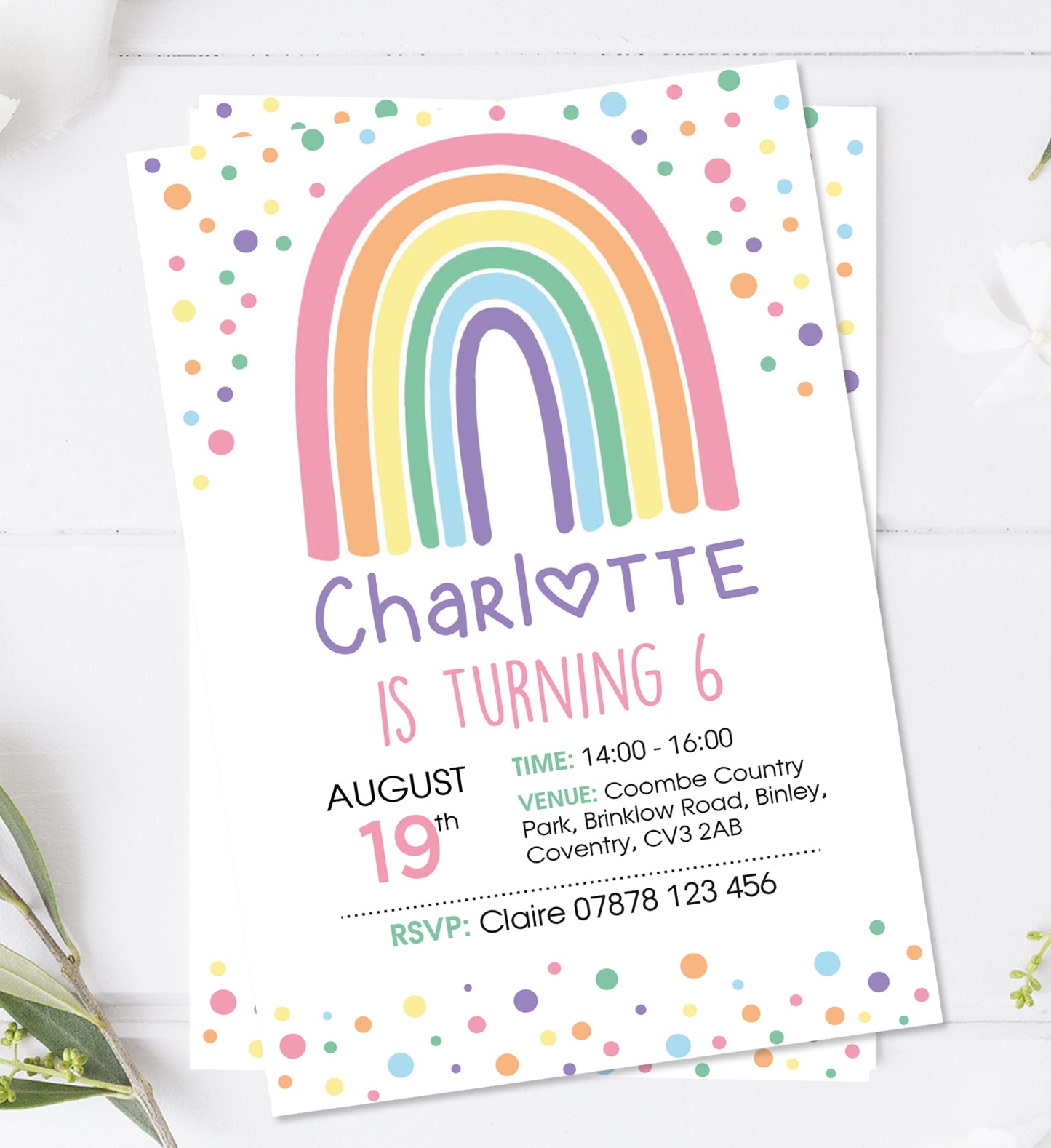 Personalised Rainbow Birthday Party Invitations - Boho