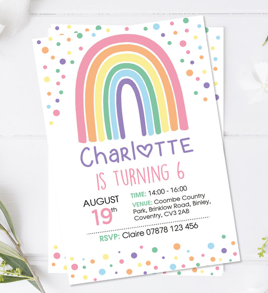 Personalised Rainbow Birthday Party Invitations - Boho