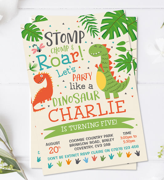 Personalised Dinosaur Birthday Party Invitations