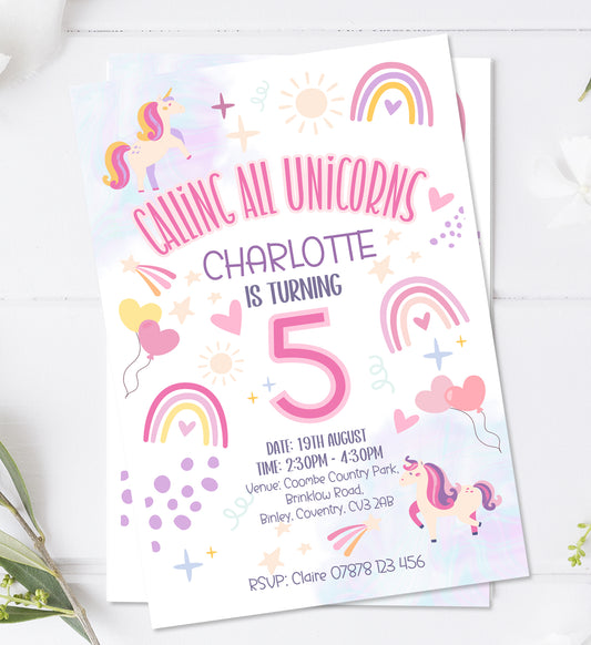 Personalised Unicorn Birthday Party Invitations