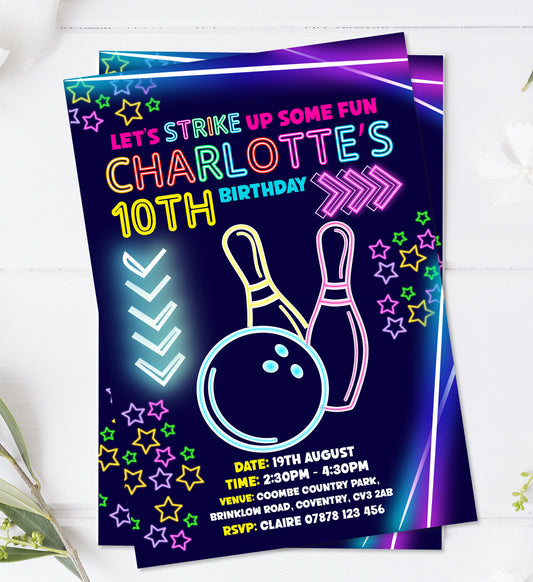 Personalised Bowling Birthday Party Invitations