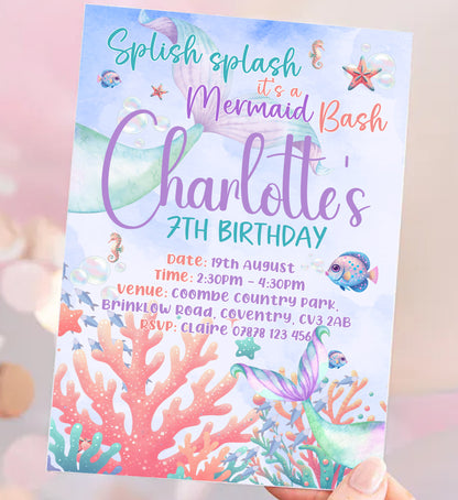 Personalised Mermaid Birthday Party Invitations