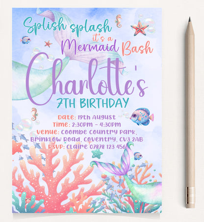 Personalised Mermaid Birthday Party Invitations